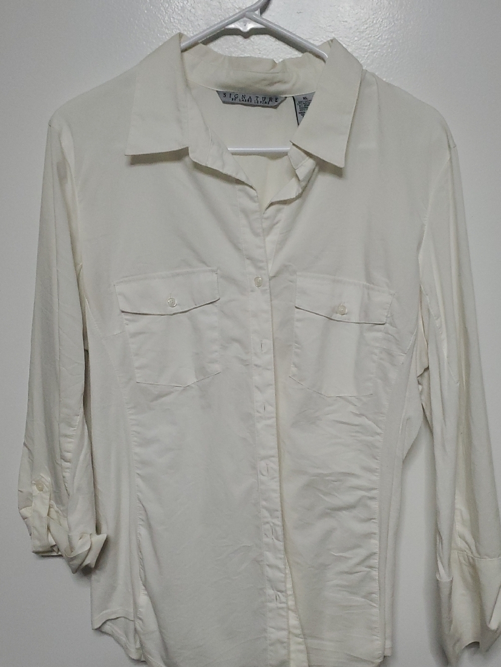 Larry Levine Cream Collared Button-Front Shirt